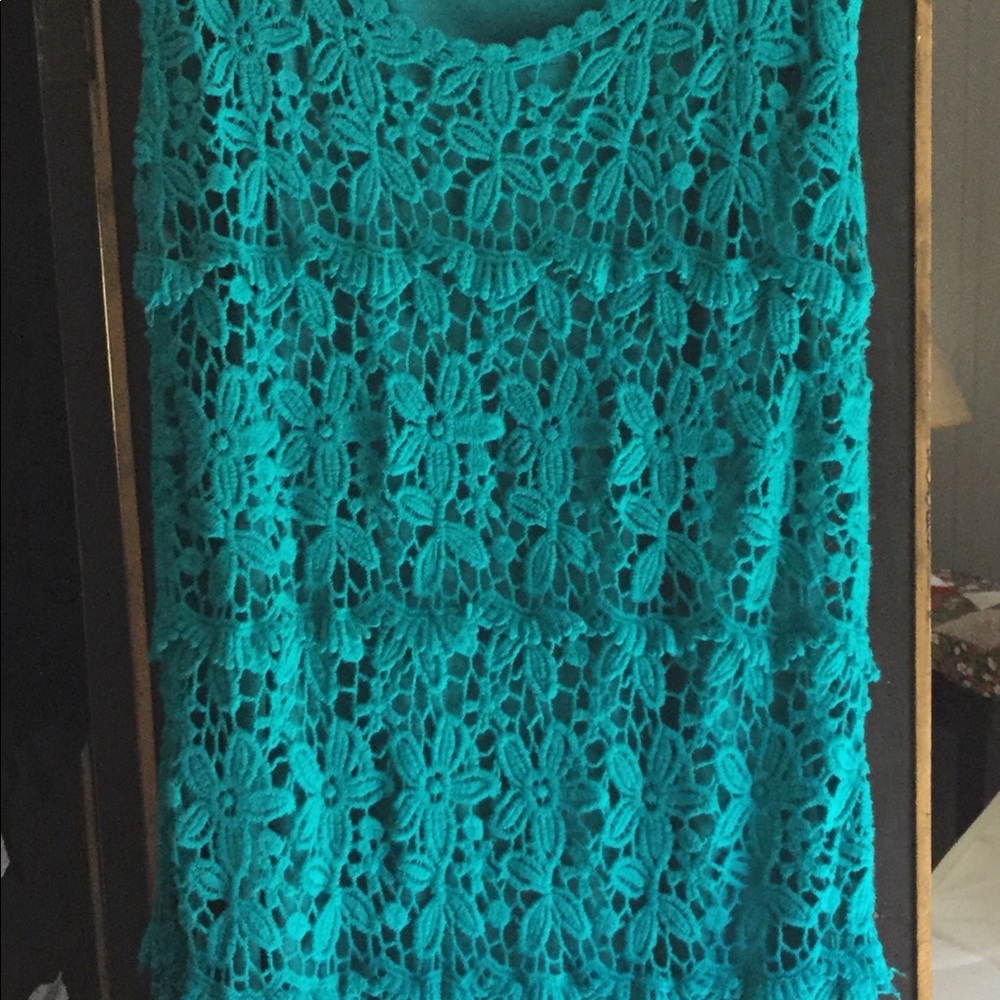 Teal colored crochet dress